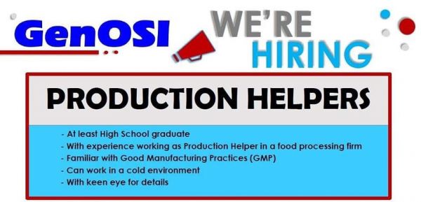 Jobtalk - Production Worker vacancy in Calamba City! Hiring by GenOSI Inc.