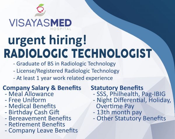 Jobtalk - Radiologic Technologist vacancy in Cebu City! Hiring by Visayasmed Hospital Cebu