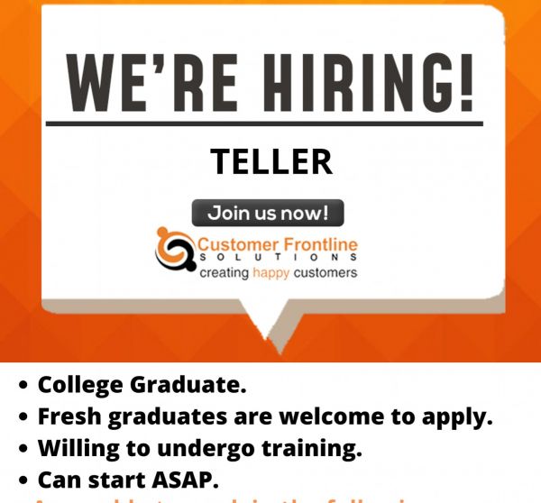 Jobtalk - Teller vacancy in Sta. Rosa City! Hiring by Customer Frontline Solutions