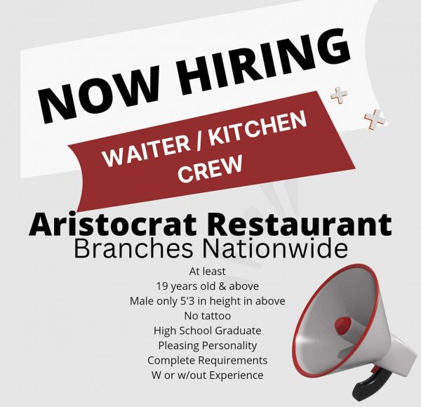 Jobtalk - Kitchen Staff vacancy in Malate! Hiring by Aristocrat Restaurant