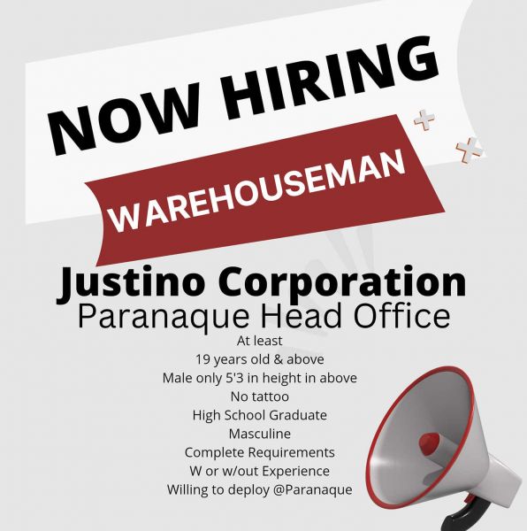 Jobtalk - Warehouseman vacancy in Parañaque! Hiring by Justino Corporation