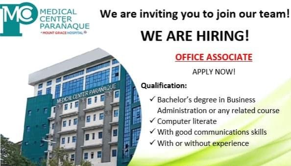Jobtalk - Office Associate vacancy in Parañaque! Hiring by Medical Center Paranaque, Inc.