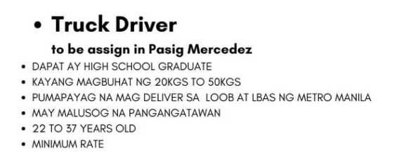 Jobtalk - Truck Driver vacancy in Pasig! Hiring by Tile Expo Trading Inc.