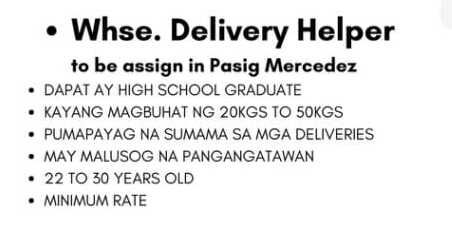 Jobtalk - Delivery Helper vacancy in Pasig! Hiring by Tile Expo Trading Inc.