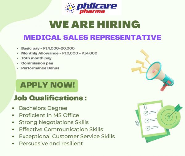 Jobtalk - Medical Sales Representative vacancy in Mandaluyong! Hiring by Philcare Pharma, Inc.