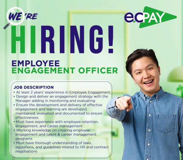 Jobtalk - Employee Engagement Officer vacancy in Quezon City! Hiring by Electronic Commerce Payments Inc.