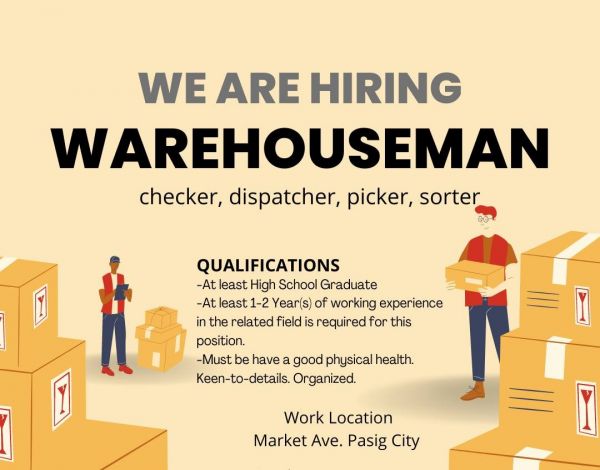 Jobtalk - Warehouseman vacancy in Pasig! Hiring by Times Trading Co., Inc.