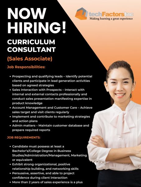 Jobtalk - Curriculum Consultant vacancy in Quezon City! Hiring by TechFactors Inc.