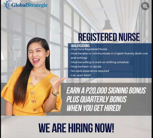 Jobtalk - Registered Nurse, English bilingual vacancy in Bacolod City! Hiring by Global Strategic