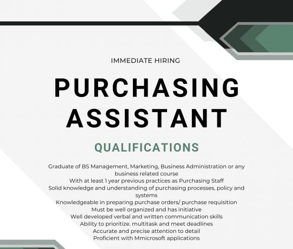 Jobtalk - Purchasing Assistant vacancy in Quezon City! Hiring by Styro Lite Manufacturing Corporation