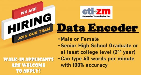 Jobtalk - Data Encoder vacancy in Quezon City! Hiring by CTI-ZM Conversion Technologies, Inc.