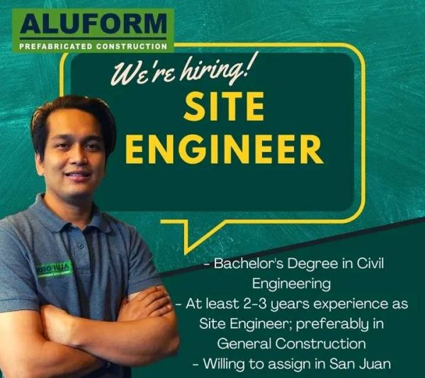 Jobtalk - Site Engineer vacancy in San Juan! Hiring by Aluform Prefab Construction