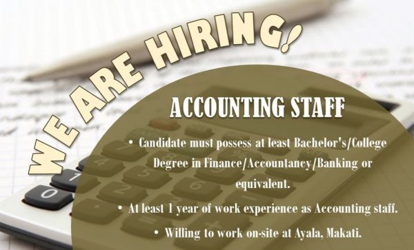 Jobtalk - Accounting Staff vacancy in Makati! Hiring by Juancho S. Ong & Co., CPAs