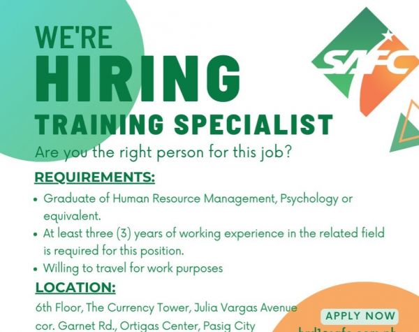 Jobtalk - HR Training Specialist vacancy in Pasig! Hiring by South Asialink Finance Corporation