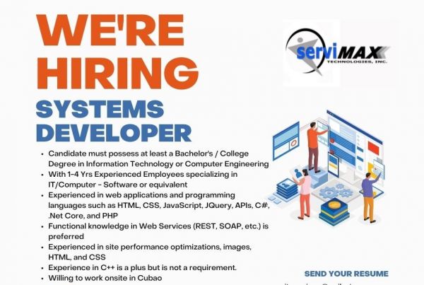 Jobtalk - Systems Developer vacancy in Quezon City! Hiring by Servimax Technologies, Inc