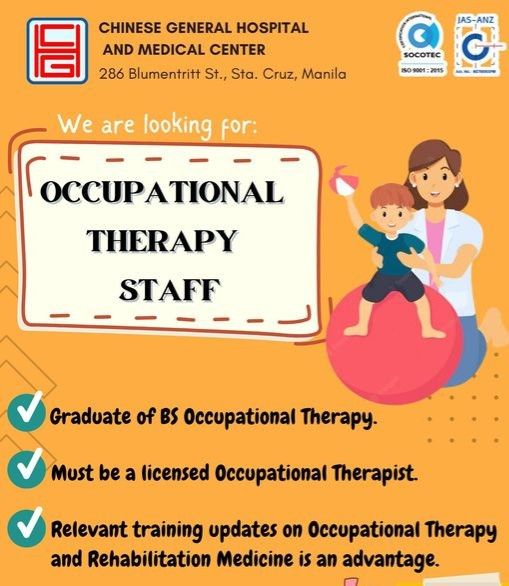 Jobtalk - Occupational Therapist vacancy in Sta. Cruz! Hiring by Chinese General Hospital & Medical