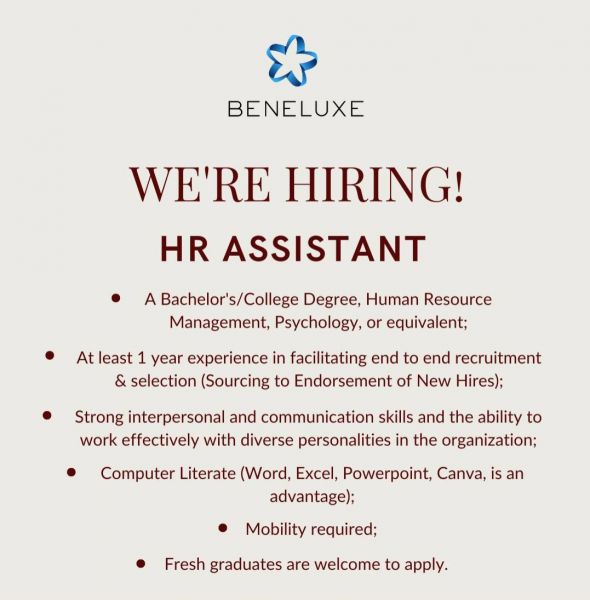 Jobtalk - HR Assistant vacancy in Mandaue City! Hiring by Beneluxe Trading Corporation
