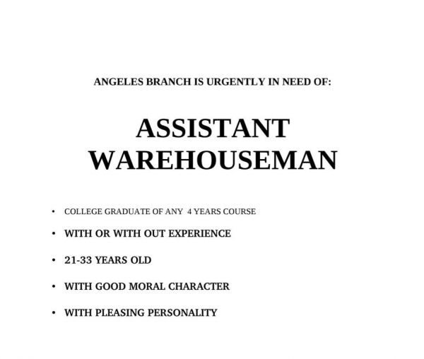 Jobtalk - Warehouse Assistant vacancy in Angeles City! Hiring by Philippine Spring Water Inc