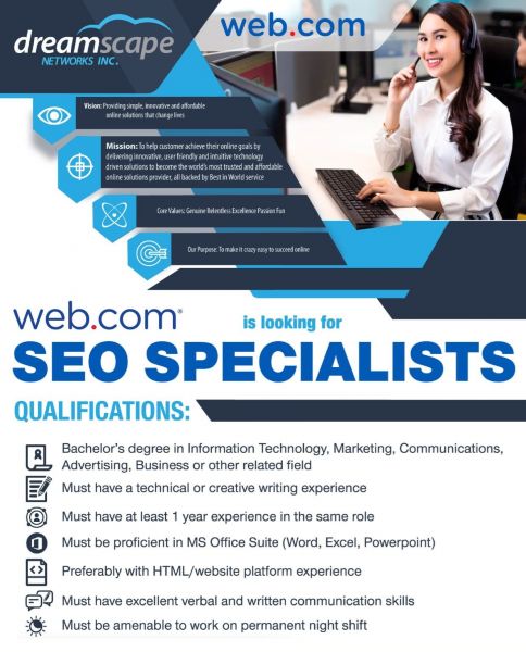Jobtalk - SEO Specialist vacancy in Cebu City! Hiring by Dreamscape Networks Inc.