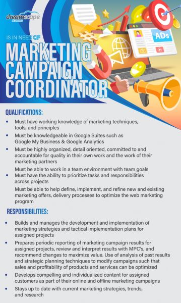 Jobtalk - Marketing Coordinator vacancy in Cebu City! Hiring by Dreamscape Networks Inc.