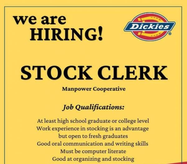 Jobtalk - Stock Clerk vacancy in San Fernando City! Hiring by Dickies