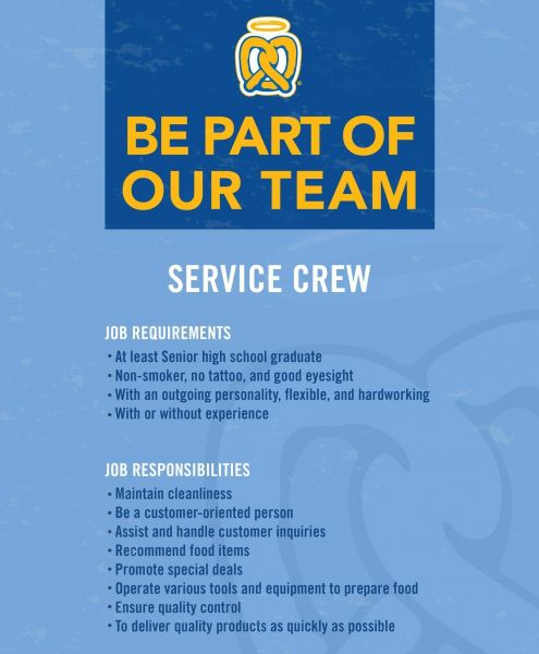 Jobtalk - Service Crew vacancy in Mandaluyong! Hiring by Auntie Anne's