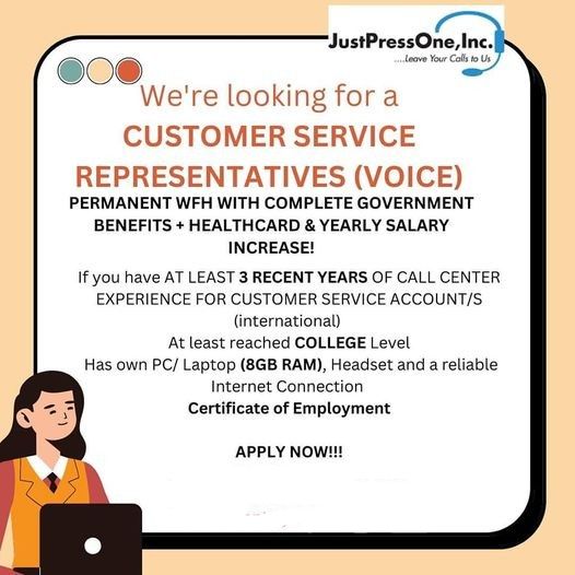 Jobtalk - Customer Service Representative, Work from home (WFH)  for Just Press One International