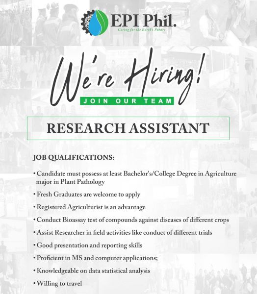 Jobtalk - Research & Development Assistant vacancy in Davao City! Hiring by EPI Phil.