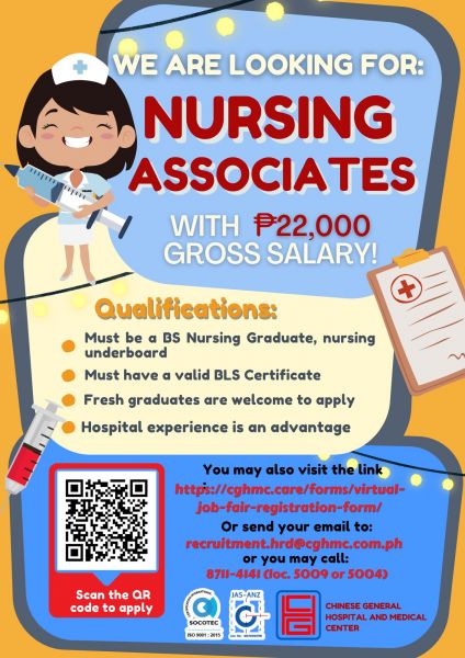 Jobtalk - Junior Nursing Assistant, Filipino bilingual vacancy in Sta. Cruz! Hiring by Chinese General Hospital and Medical Center