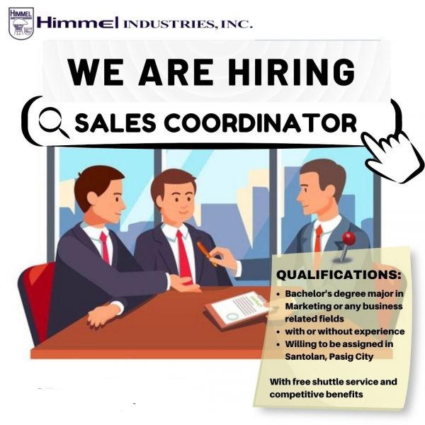 Jobtalk - Sales Coordinator vacancy in Pasig! Hiring by Himmel Industries Inc.