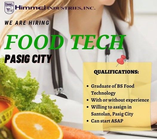 Jobtalk - Food Science Technician vacancy in Pasig! Hiring by Himmel Industries Inc.