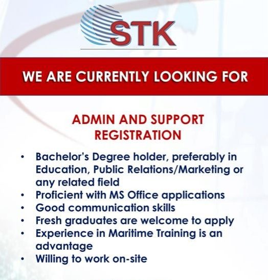 Jobtalk - Admin Officer vacancy in Pasay! Hiring by STK Maritime & Technical Training Center