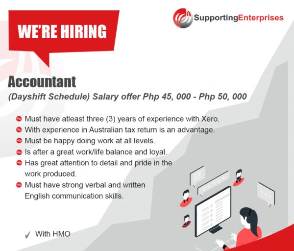 Jobtalk - Accountant vacancy in Cebu City! Hiring by Supporting Enterprises Pty Ltd.