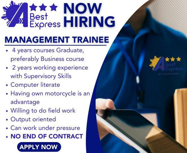 Jobtalk - Management Trainee vacancy in Dasmariñas City! Hiring by A-Best Express, Inc.