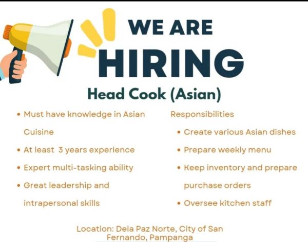 Jobtalk - Head Cook vacancy in San Fernando City! Hiring by Park Road Café