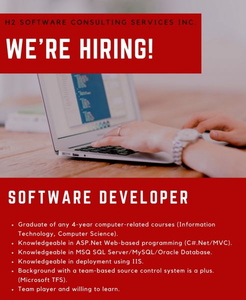 Jobtalk - Software Developer vacancy in Pasig! Hiring by H2 Software Consulting Services Inc.