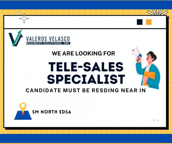 Jobtalk - Telephone Sales Representative vacancy in Quezon City! Hiring by Valeros Velasco Business Solution, Inc.
