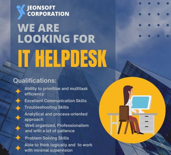 Jobtalk - Service Desk Analyst vacancy in Quezon City! Hiring by Jeonsoft Corporation