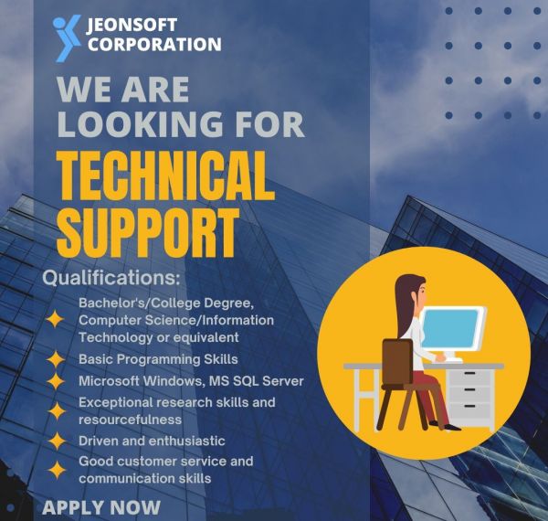Jobtalk - Technical Support Specialist vacancy in Quezon City! Hiring by Jeonsoft Corporation