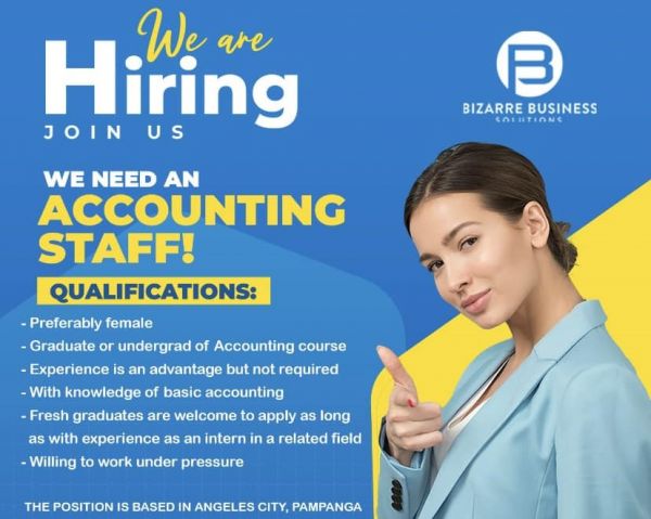 Jobtalk - Accounting Staff vacancy in Angeles City! Hiring by Bizarre Business Solutions