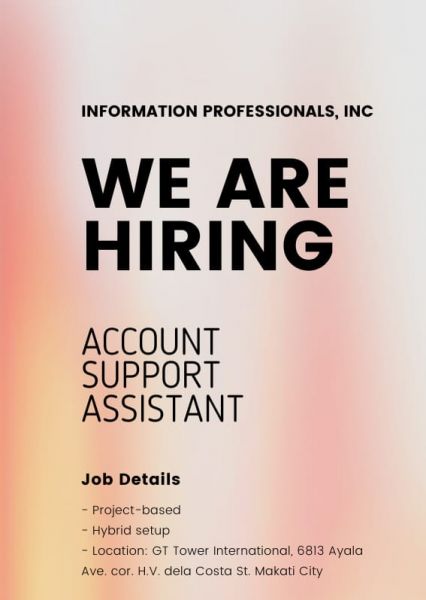 Jobtalk - Accounts Assistant vacancy in Makati! Hiring by Information Professionals, Inc.