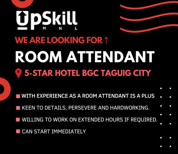 Jobtalk - Room Attendant vacancy in Bonifacio Global City! Hiring by Upskill Mnl Inc.