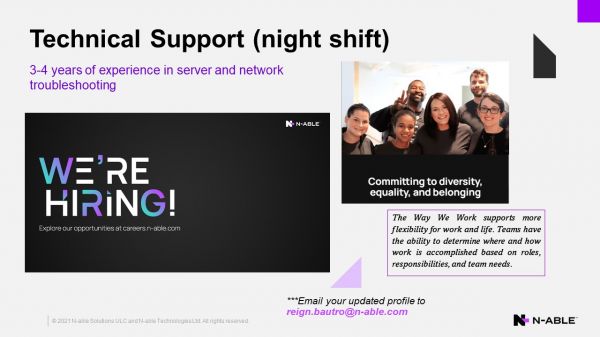 Jobtalk - Technical Support Specialist vacancy in Bonifacio Global City! Hiring by N-able