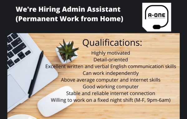 Jobtalk - Admin Assistant vacancy in San Fernando City! Hiring by A-One Virtual Business Solutions Inc.