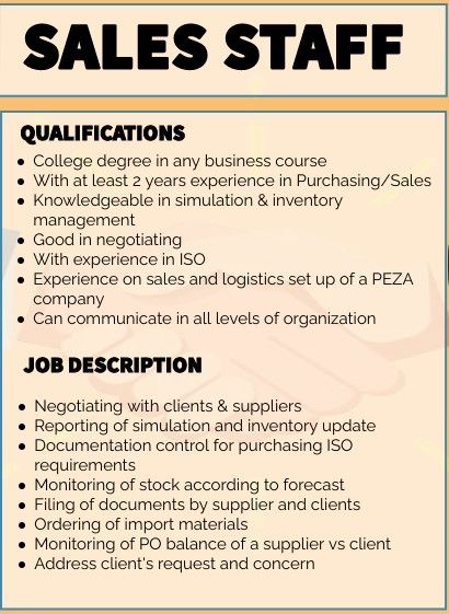 Jobtalk - Sales Staff vacancy in Cabuyao City! Hiring by Ogico Ohgitani Philippines, Inc.