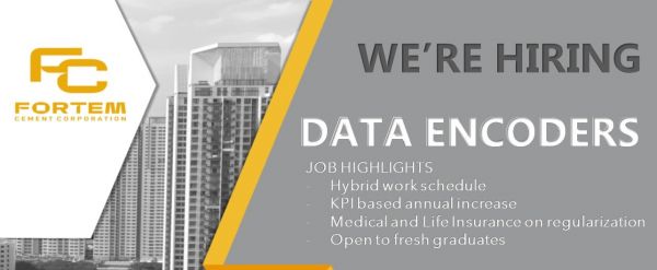 Jobtalk - Fortem Cement Corporation looking for Data Encoder, Hybrid setup,  in Sta. Cruz