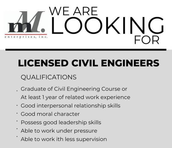 Jobtalk - Civil Engineer vacancy in Valencia City! Hiring by M. Montesclaros Enterprises, Inc.