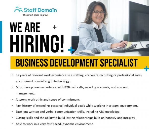 Jobtalk - Business Development Specialist vacancy in Pasig! Hiring by Staff Domain, Inc.