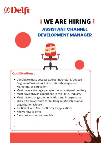 Jobtalk - Assistant Channel Development Manager vacancy in Marikina! Hiring by DELFI Foods, Inc.