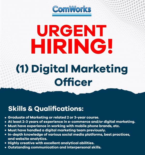Jobtalk - Digital Marketing Specialist vacancy in Quezon City! Hiring by Comworks Inc.